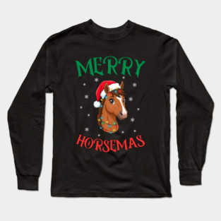 Merry Horsemas – Festive Horse with Christmas Lights Long Sleeve T-Shirt