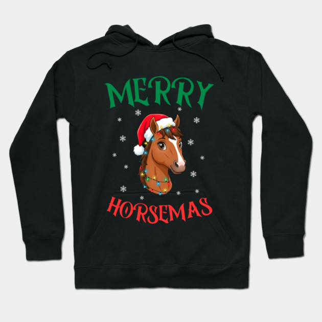 Merry Horsemas – Festive Horse with Christmas Lights Hoodie by Creatifly Graphic Tees