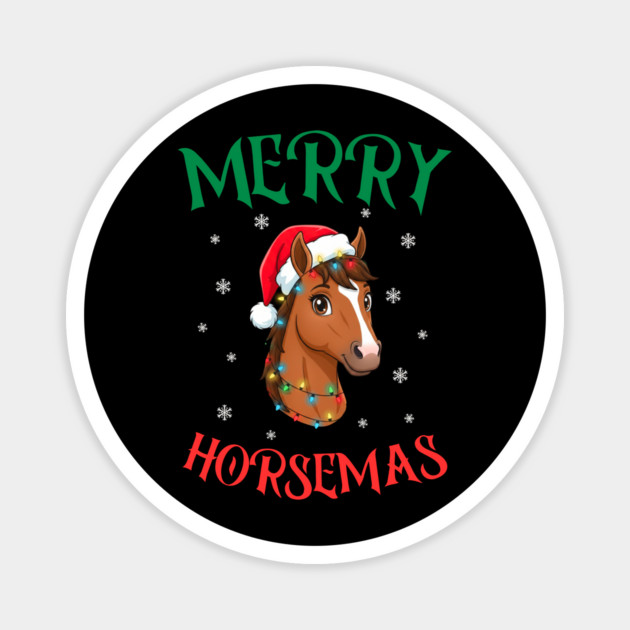 Merry Horsemas – Festive Horse with Christmas Lights Magnet by Creatifly Graphic Tees