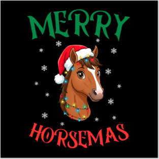 Merry Horsemas – Festive Horse with Christmas Lights Posters and Art