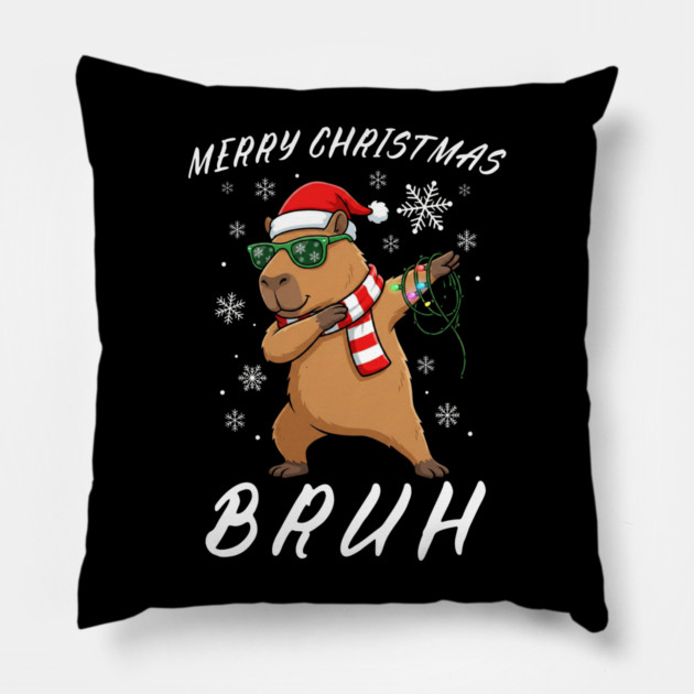 Cool Christmas Dabbing Capybara – Merry Christmas Bruh! Pillow by Creatifly Graphic Tees