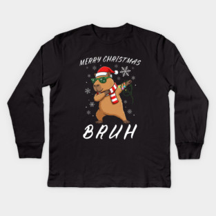 Cool Christmas Dabbing Capybara – Merry Christmas Bruh! Kids Long Sleeve T-Shirt