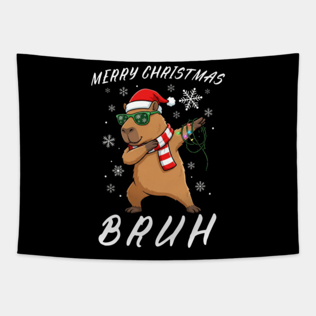 Cool Christmas Dabbing Capybara – Merry Christmas Bruh! Tapestry by Creatifly Graphic Tees