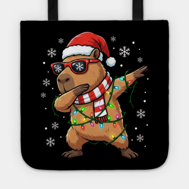 Cool Dabbing Capybara Christmas – Festive Holiday Vibes Tote by Creatifly Graphic Tees