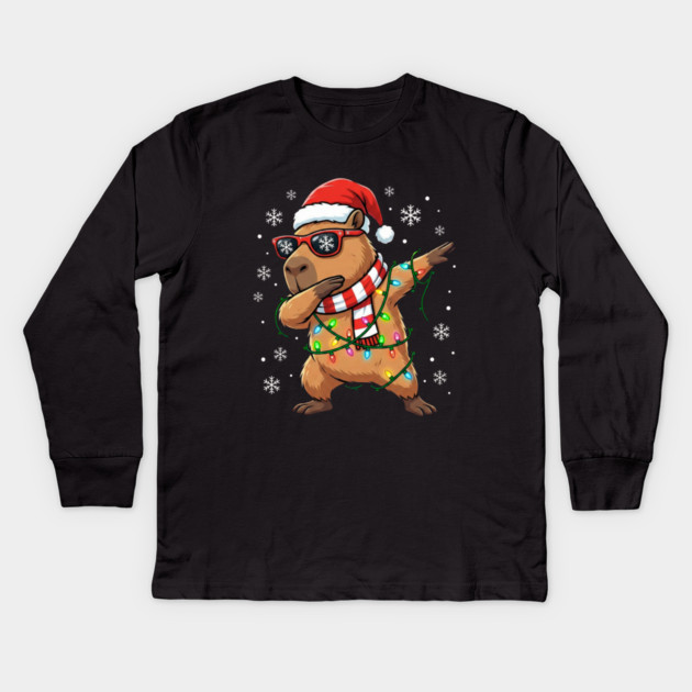 Cool Dabbing Capybara Christmas – Festive Holiday Vibes Kids Long Sleeve T-Shirt by Creatifly Graphic Tees