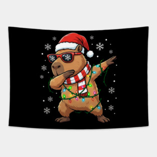 Cool Dabbing Capybara Christmas – Festive Holiday Vibes Tapestry