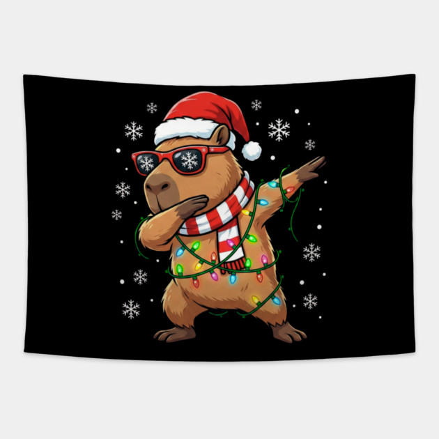 Cool Dabbing Capybara Christmas – Festive Holiday Vibes Tapestry by Creatifly Graphic Tees