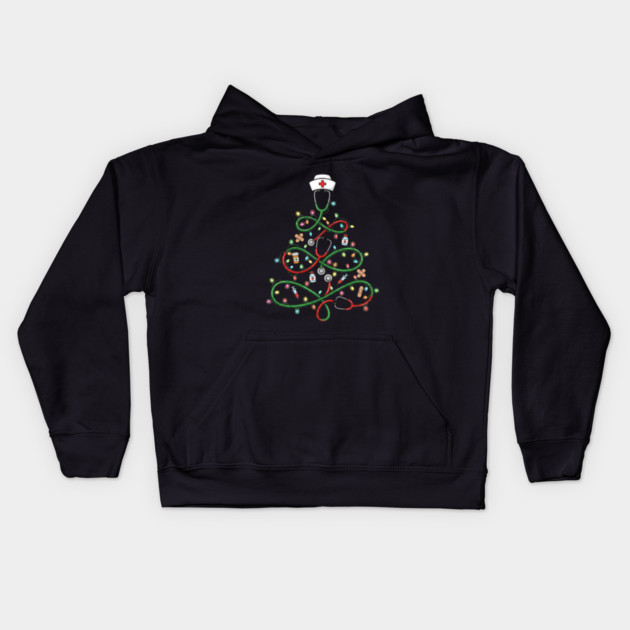 Stethoscope Christmas Tree Lights Nurse Kids Hoodie by Creatifly Graphic Tees