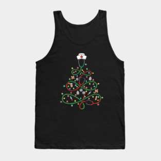 Stethoscope Christmas Tree Lights Nurse Tank Top