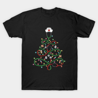 Stethoscope Christmas Tree Lights Nurse T-Shirt