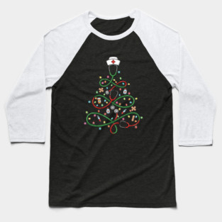 Stethoscope Christmas Tree Lights Nurse Baseball T-Shirt