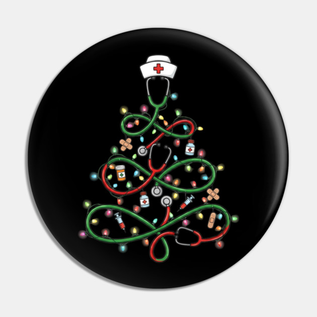 Stethoscope Christmas Tree Lights Nurse Pin by Creatifly Graphic Tees