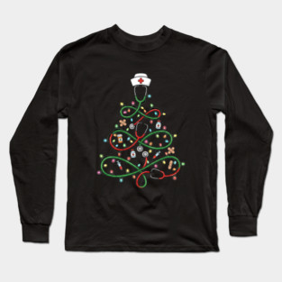Stethoscope Christmas Tree Lights Nurse Long Sleeve T-Shirt
