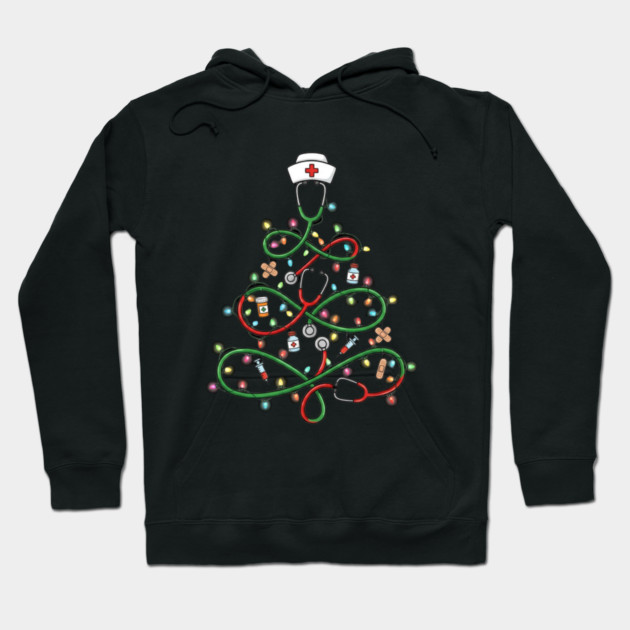 Stethoscope Christmas Tree Lights Nurse Hoodie by Creatifly Graphic Tees