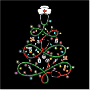 Stethoscope Christmas Tree Lights Nurse Posters and Art