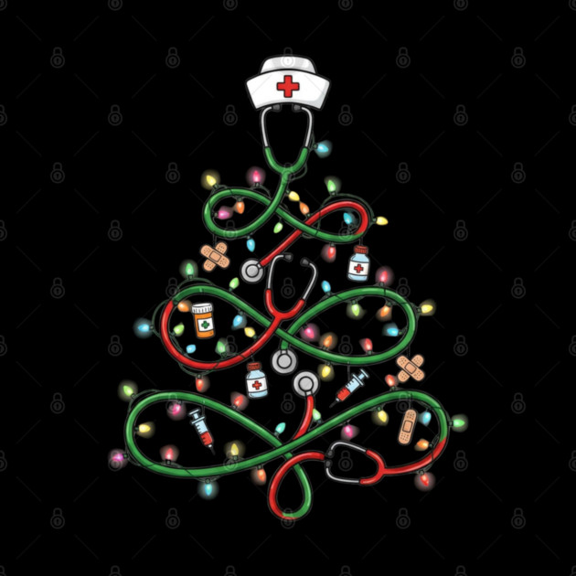 Stethoscope Christmas Tree Lights Nurse by Creatifly Graphic Tees