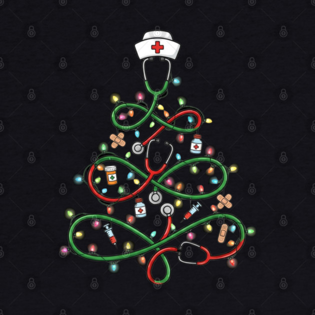 Stethoscope Christmas Tree Lights Nurse by Creatifly Graphic Tees
