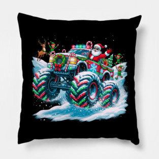Santa's Christmas Monster Truck – Festive Adventure on Snowy Roads Pillow