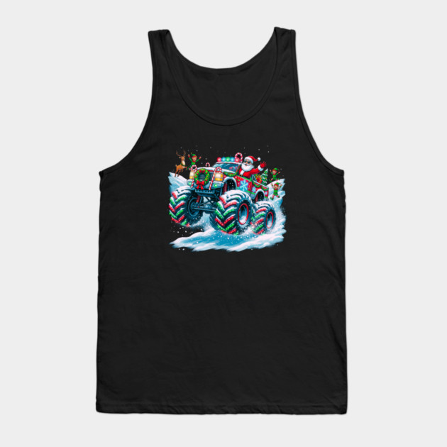Santa's Christmas Monster Truck – Festive Adventure on Snowy Roads Tank Top by Creatifly Graphic Tees