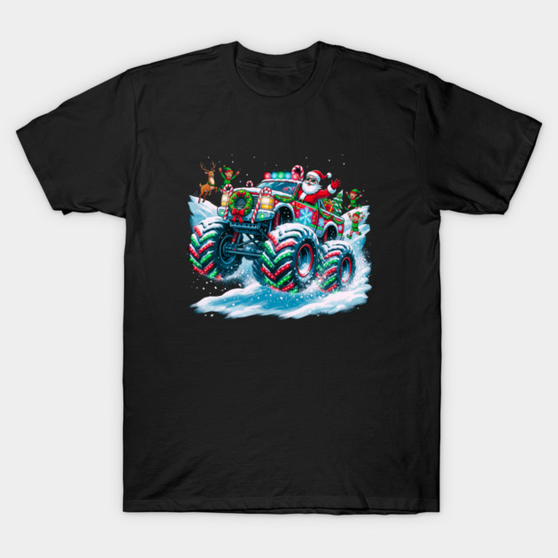 Santa's Christmas Monster Truck – Festive Adventure on Snowy Roads T-Shirt by Creatifly Graphic Tees