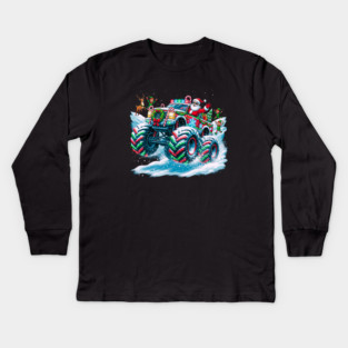 Santa's Christmas Monster Truck – Festive Adventure on Snowy Roads Kids Long Sleeve T-Shirt