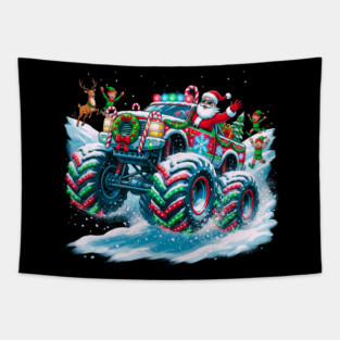 Santa's Christmas Monster Truck – Festive Adventure on Snowy Roads Tapestry