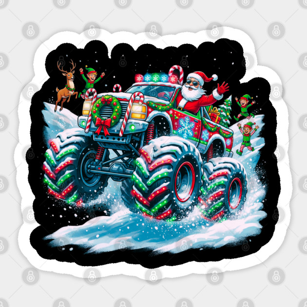Santa's Christmas Monster Truck – Festive Adventure on Snowy Roads Sticker by Creatifly Graphic Tees