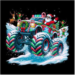 Santa's Christmas Monster Truck – Festive Adventure on Snowy Roads Posters and Art