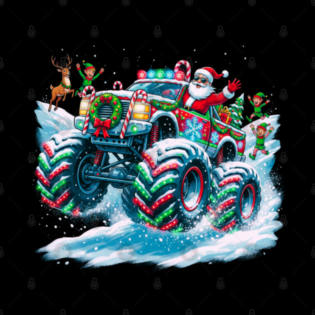 Santa's Christmas Monster Truck – Festive Adventure on Snowy Roads by Creatifly Graphic Tees