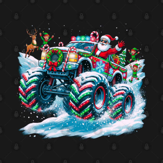Santa's Christmas Monster Truck – Festive Adventure on Snowy Roads by Creatifly Graphic Tees