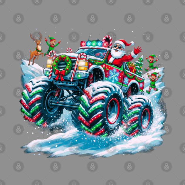 Santa's Christmas Monster Truck – Festive Adventure on Snowy Roads by Creatifly Graphic Tees