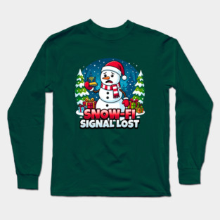 Snowman with Lost Wi-Fi Signal – Snow-Fi Troubles Long Sleeve T-Shirt