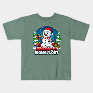 Snowman with Lost Wi-Fi Signal – Snow-Fi Troubles Kids T-Shirt