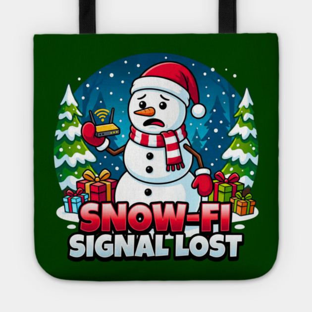 Snowman with Lost Wi-Fi Signal – Snow-Fi Troubles Tote by Creatifly Graphic Tees