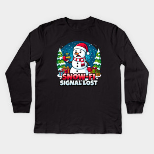 Snowman with Lost Wi-Fi Signal – Snow-Fi Troubles Kids Long Sleeve T-Shirt