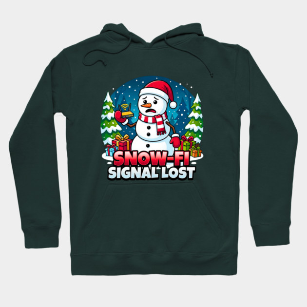 Snowman with Lost Wi-Fi Signal – Snow-Fi Troubles Hoodie by Creatifly Graphic Tees