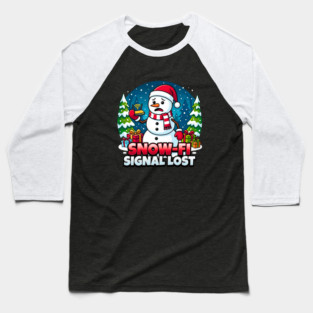 Snowman with Lost Wi-Fi Signal – Snow-Fi Troubles Baseball T-Shirt