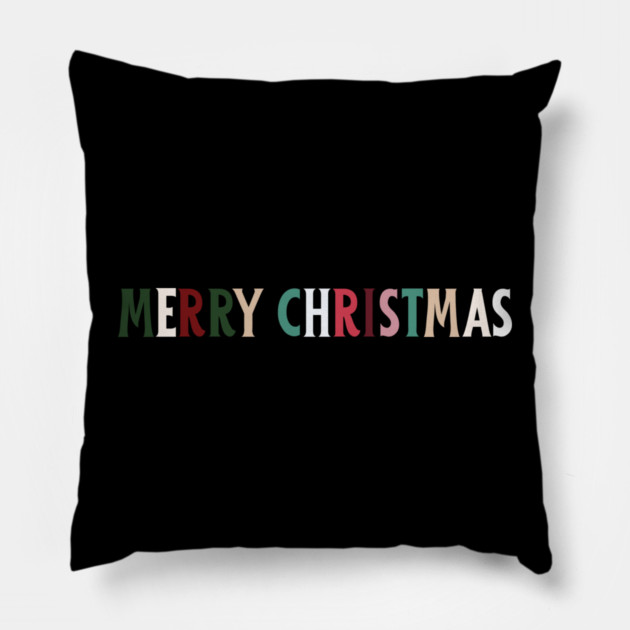 Colorful Merry Christmas Message Pillow by Creatifly Graphic Tees