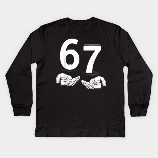 Funny Six Seven 6 7 Meme Gen Alpha Slang 6 7 Hands Kids Long Sleeve T-Shirt by DesignAura