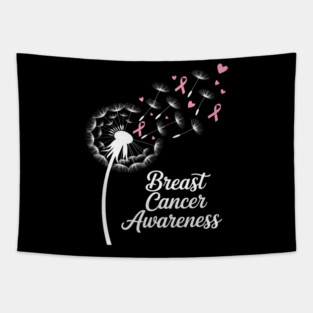 Dandelion Breast Cancer Awareness Pink Ribbon Tapestry