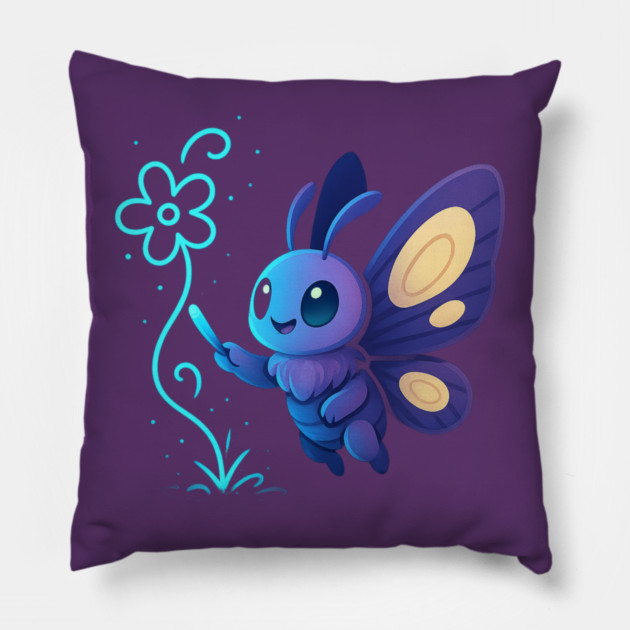 Kawaii Butterfly Creating Light Flower • Adorable Magical Creature Design Pillow by Anne Lee