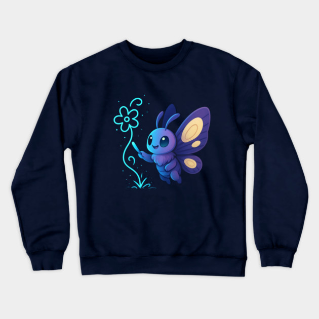 Kawaii Butterfly Creating Light Flower • Adorable Magical Creature Design Crewneck Sweatshirt by Anne Lee
