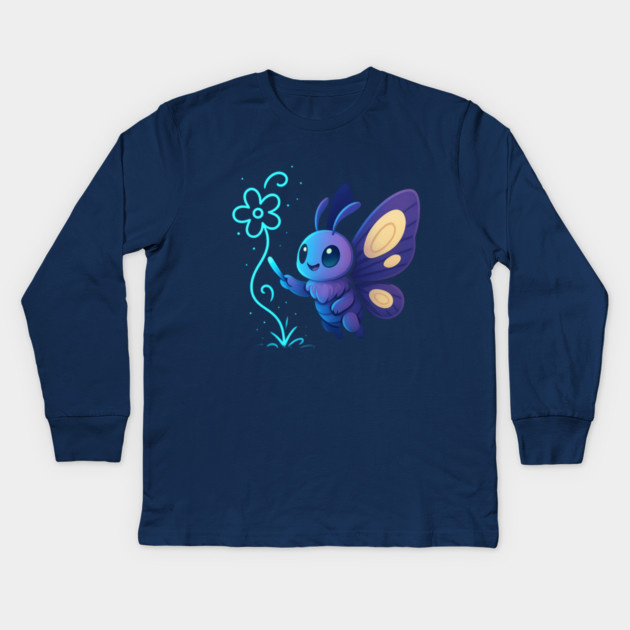 Kawaii Butterfly Creating Light Flower • Adorable Magical Creature Design Kids Long Sleeve T-Shirt by Anne Lee