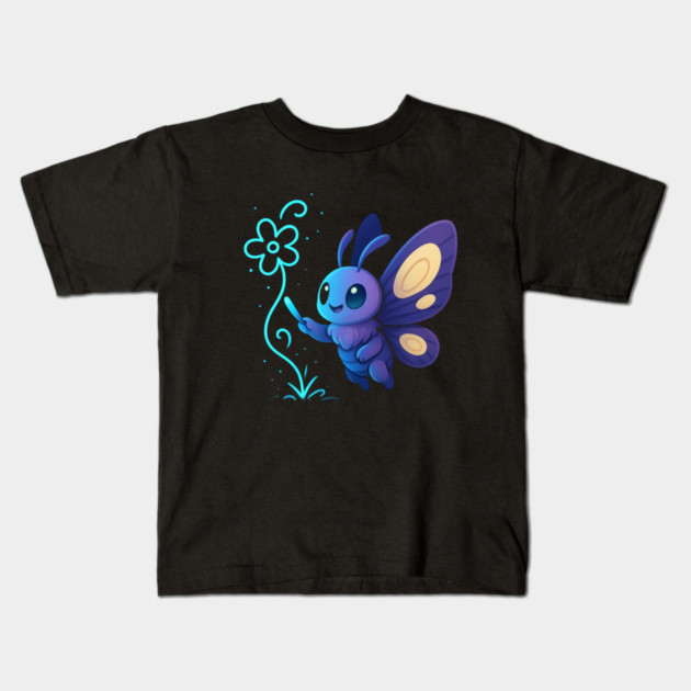 Kawaii Butterfly Creating Light Flower • Adorable Magical Creature Design Kids T-Shirt by Anne Lee