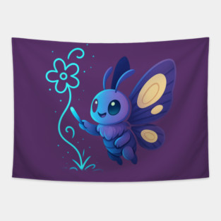 Kawaii Butterfly Creating Light Flower • Adorable Magical Creature Design Tapestry