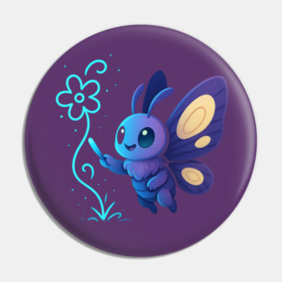 Kawaii Butterfly Creating Light Flower • Adorable Magical Creature Design Pin