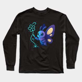 Kawaii Butterfly Creating Light Flower • Adorable Magical Creature Design Long Sleeve T-Shirt