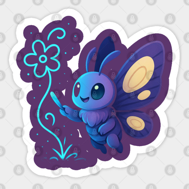 Kawaii Butterfly Creating Light Flower • Adorable Magical Creature Design Sticker by Anne Lee