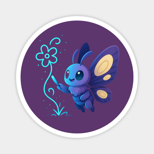 Kawaii Butterfly Creating Light Flower • Adorable Magical Creature Design Magnet by Anne Lee