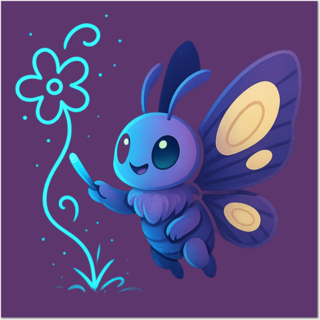 Kawaii Butterfly Creating Light Flower • Adorable Magical Creature Design Wall Art by Anne Lee
